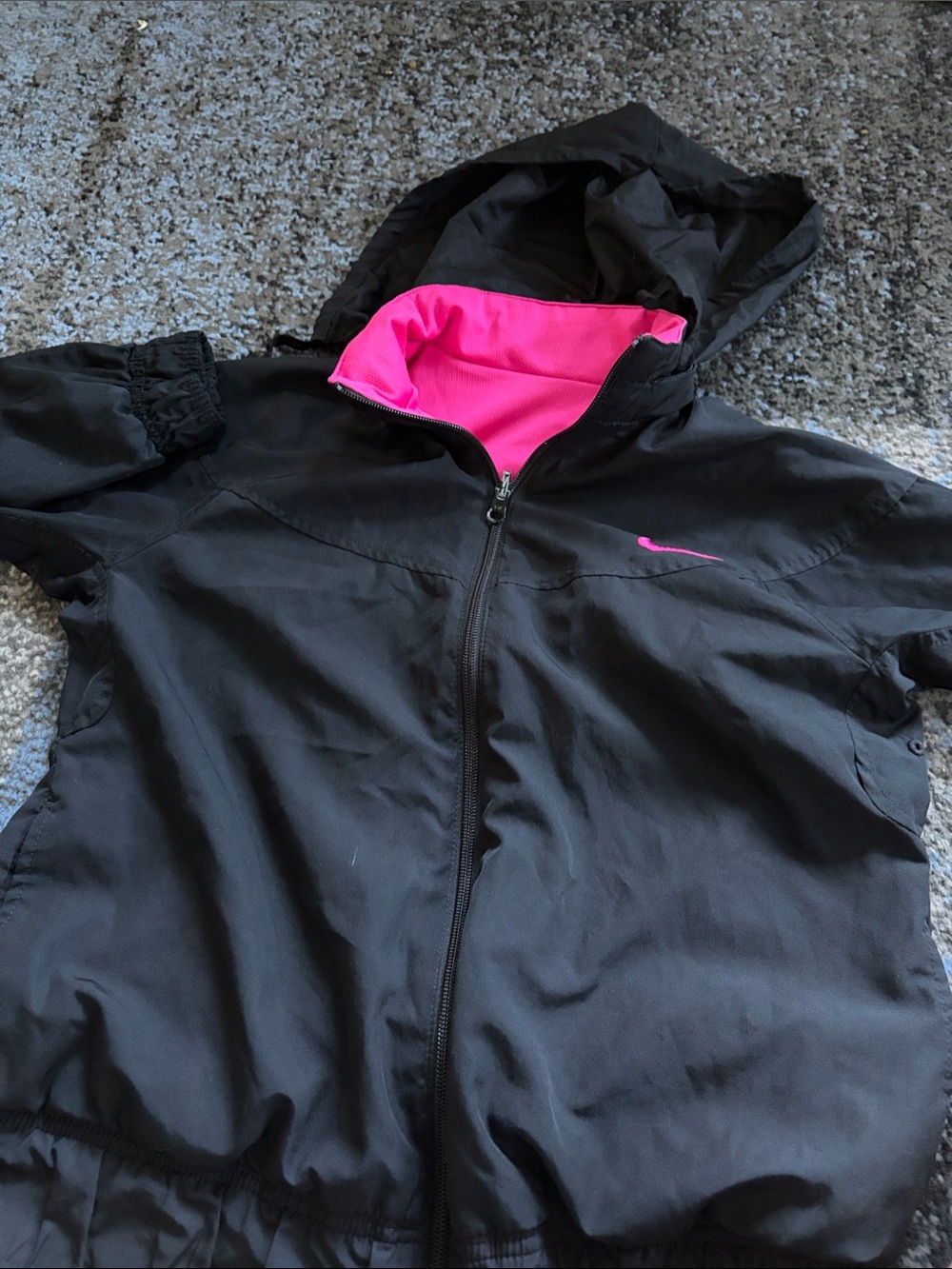 Nike Black Hooded Utility Jacket with Pink Accent xs , small?